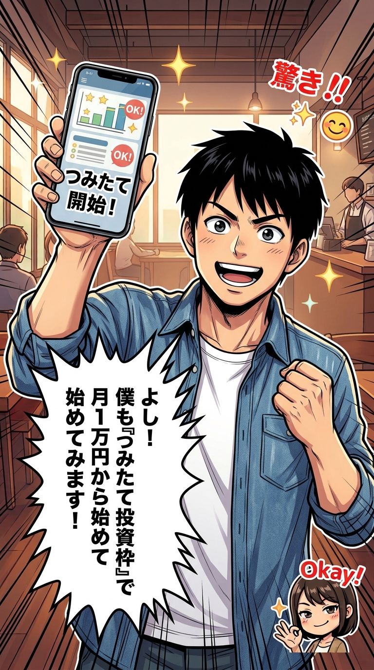 新NISAマンガ 第2話 17コマ目: 毎月の積立額の設定手順と自動運用の便利さ