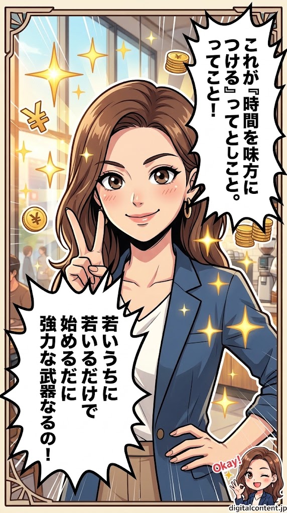 新NISAマンガ 第3話 8コマ目: 非課税のメリットを生かした高配当株の再投資効果