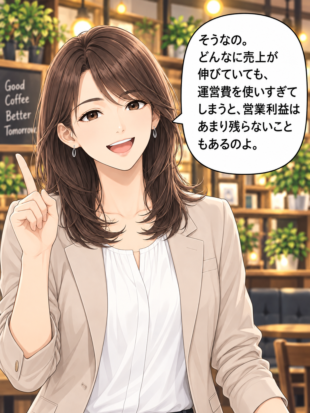 コマ39: 売上が増えても運営費が増えると営業利益は減ってしまうのよ
