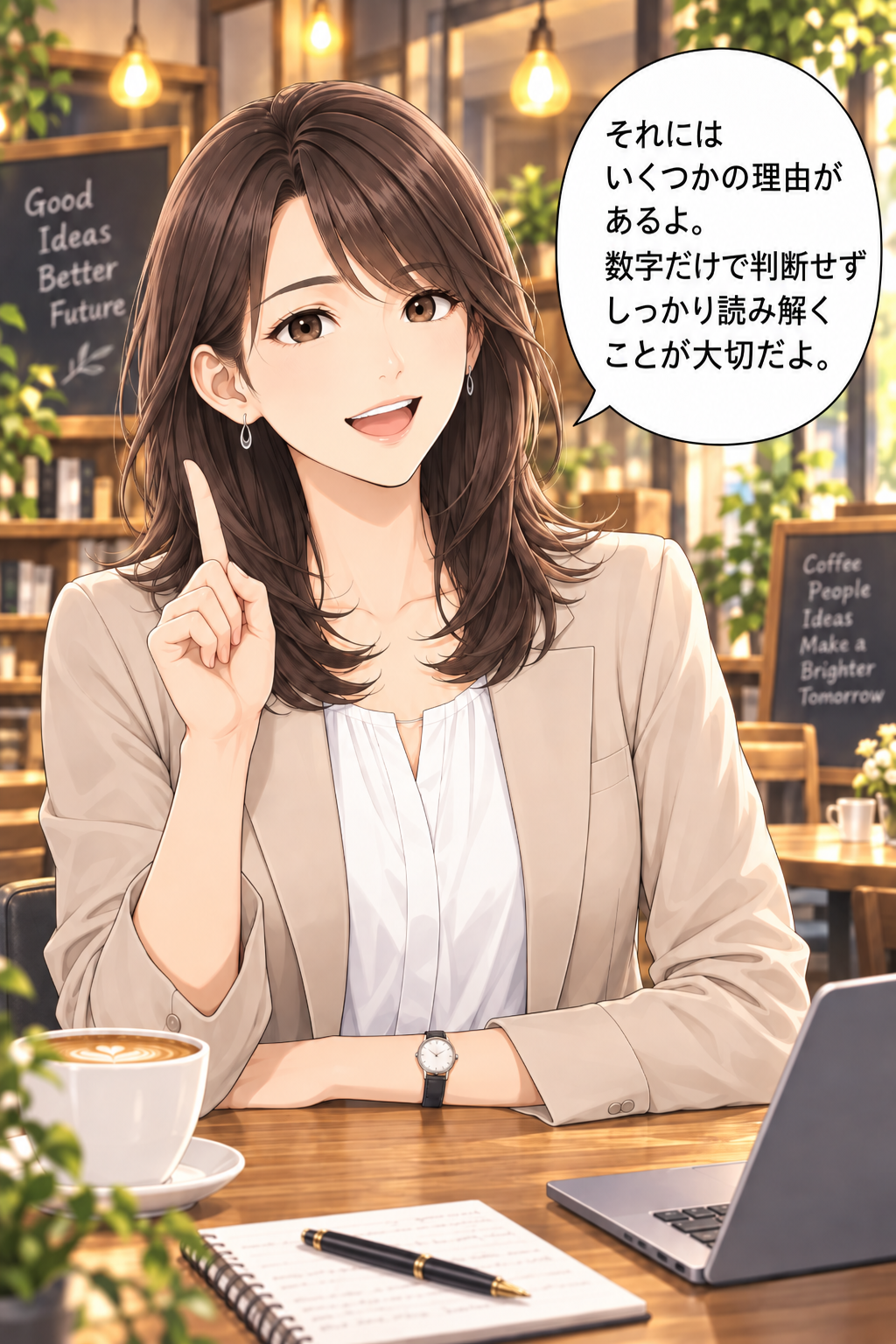コマ44: 良いパターン：将来のための投資で一時的に利益が下がる