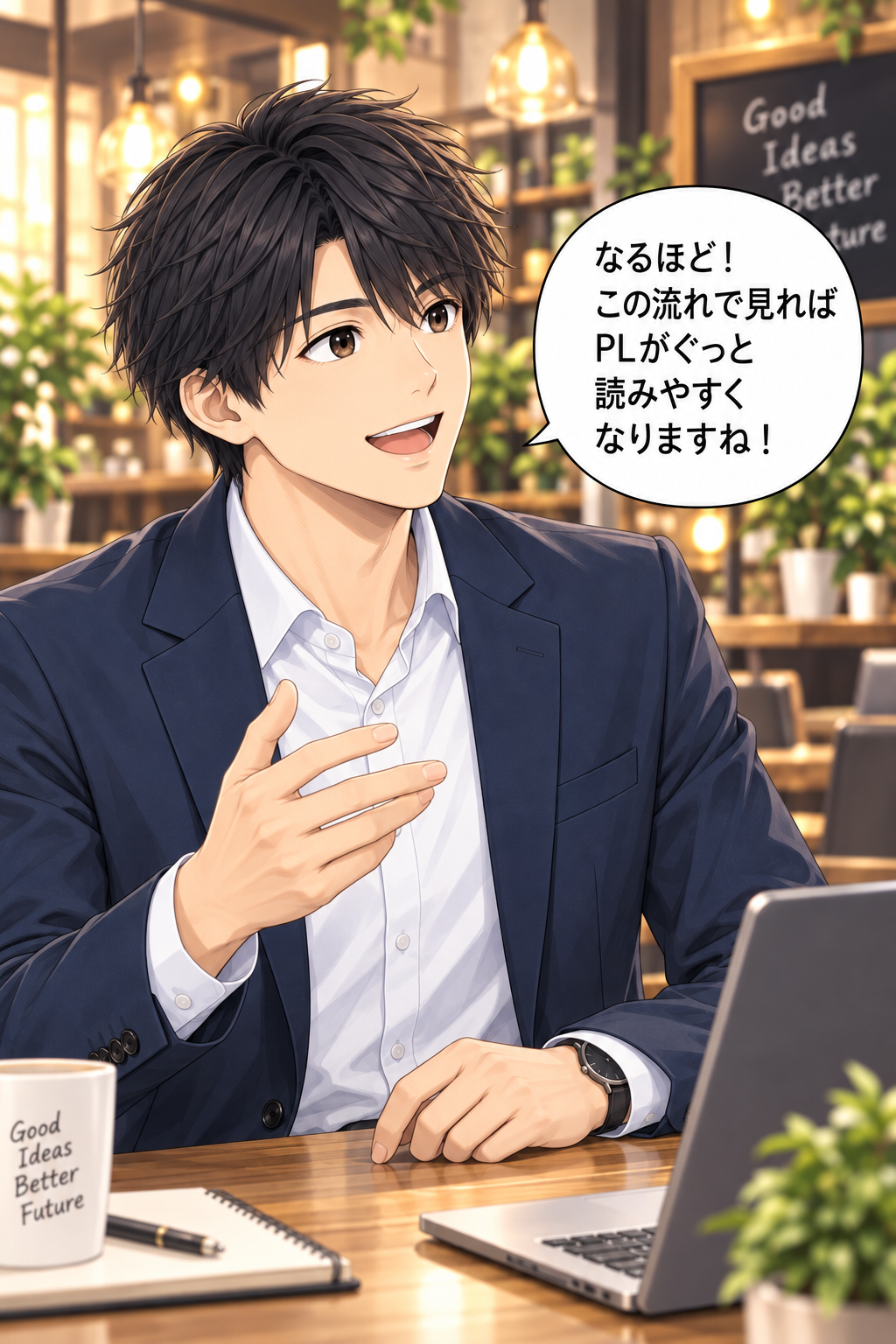 コマ52: この流れで見ればPLがぐっと読みやすくなりますね！