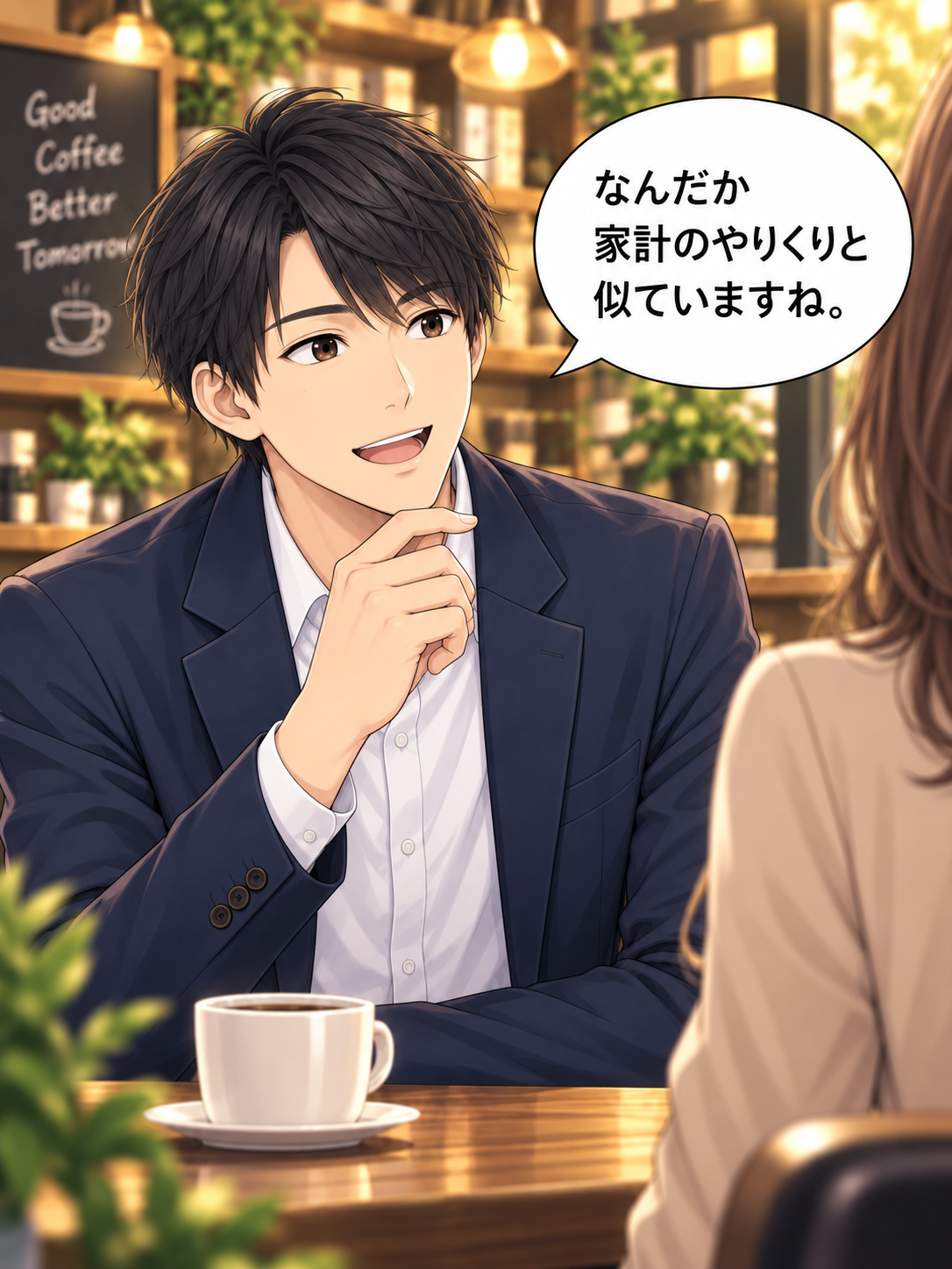 コマ7: カフェで考えてみよう！会社のお金の流れ