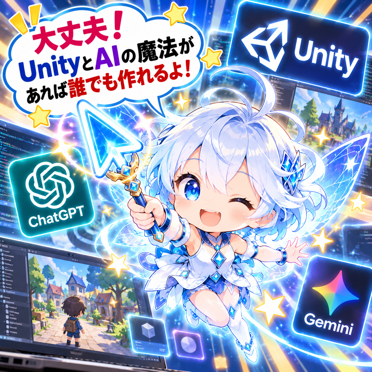 コマ4: 大丈夫！UnityとAIの魔法があれば誰でも作れるよ！