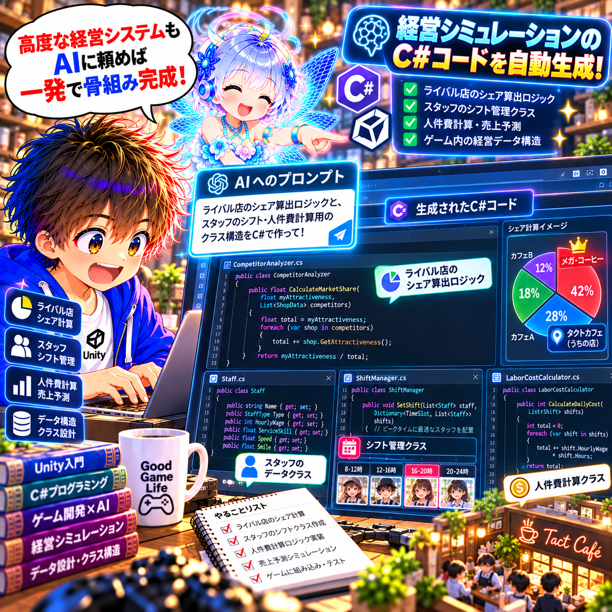 コマ56: 高度な経営システムもAIに頼めば一発！競合シェア算出・シフト管理・人件費計算コード生成