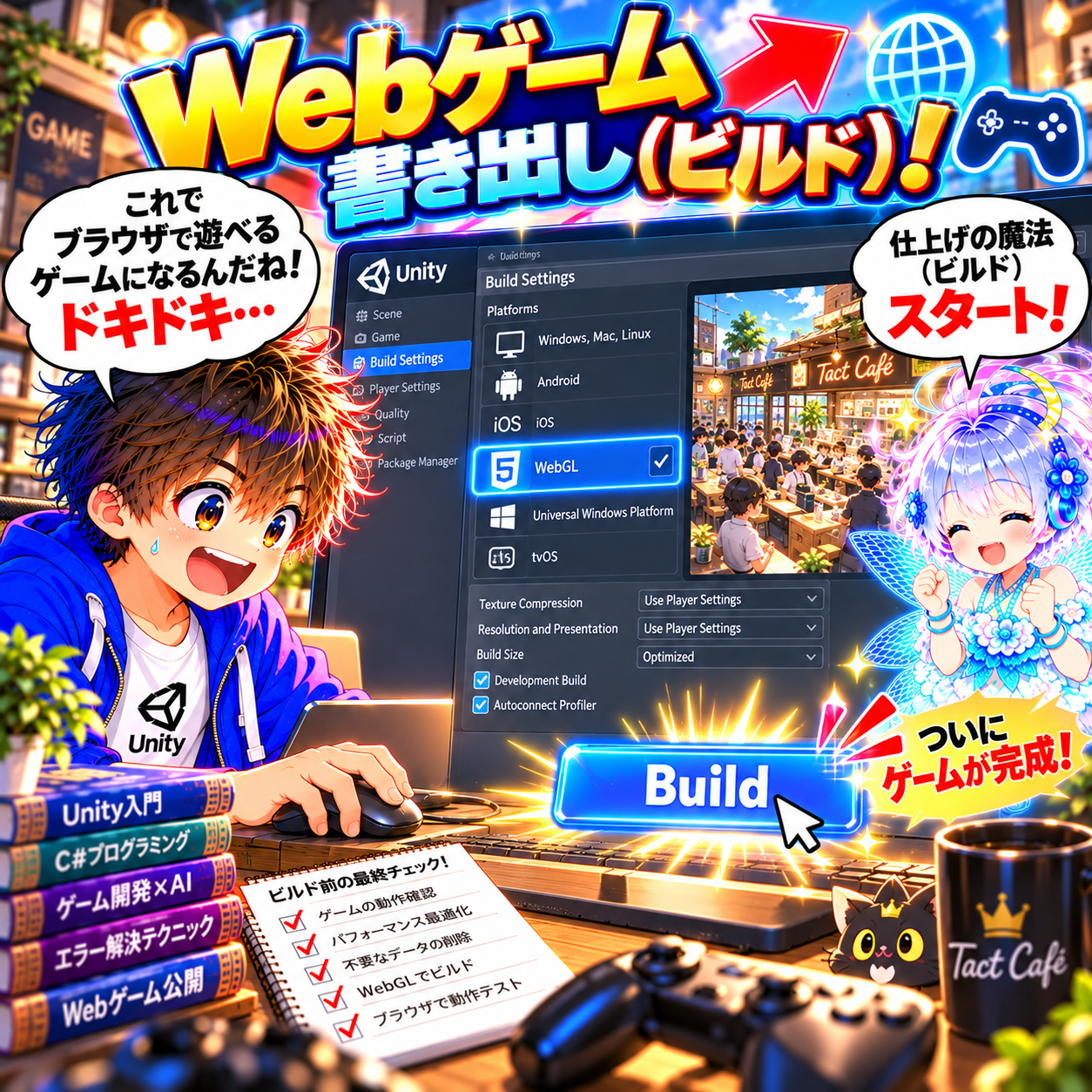 コマ62: Webゲーム書き出し（ビルド）！WebGLを選んでブラウザで遊べるゲームにスタート！