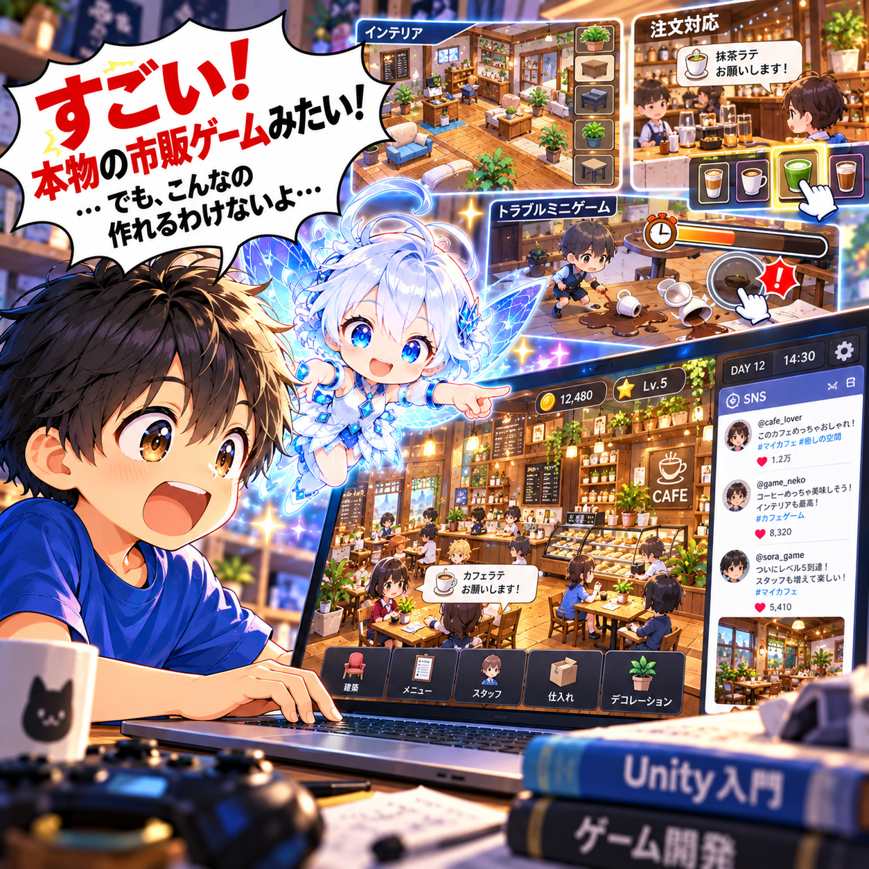 コマ8: すごい！本物の市販ゲームみたい！でも、こんなの作れるわけないよ…