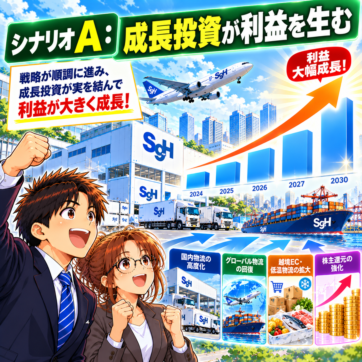 コマ106: シナリオA：成長投資が利益を生む（利益大幅成長）