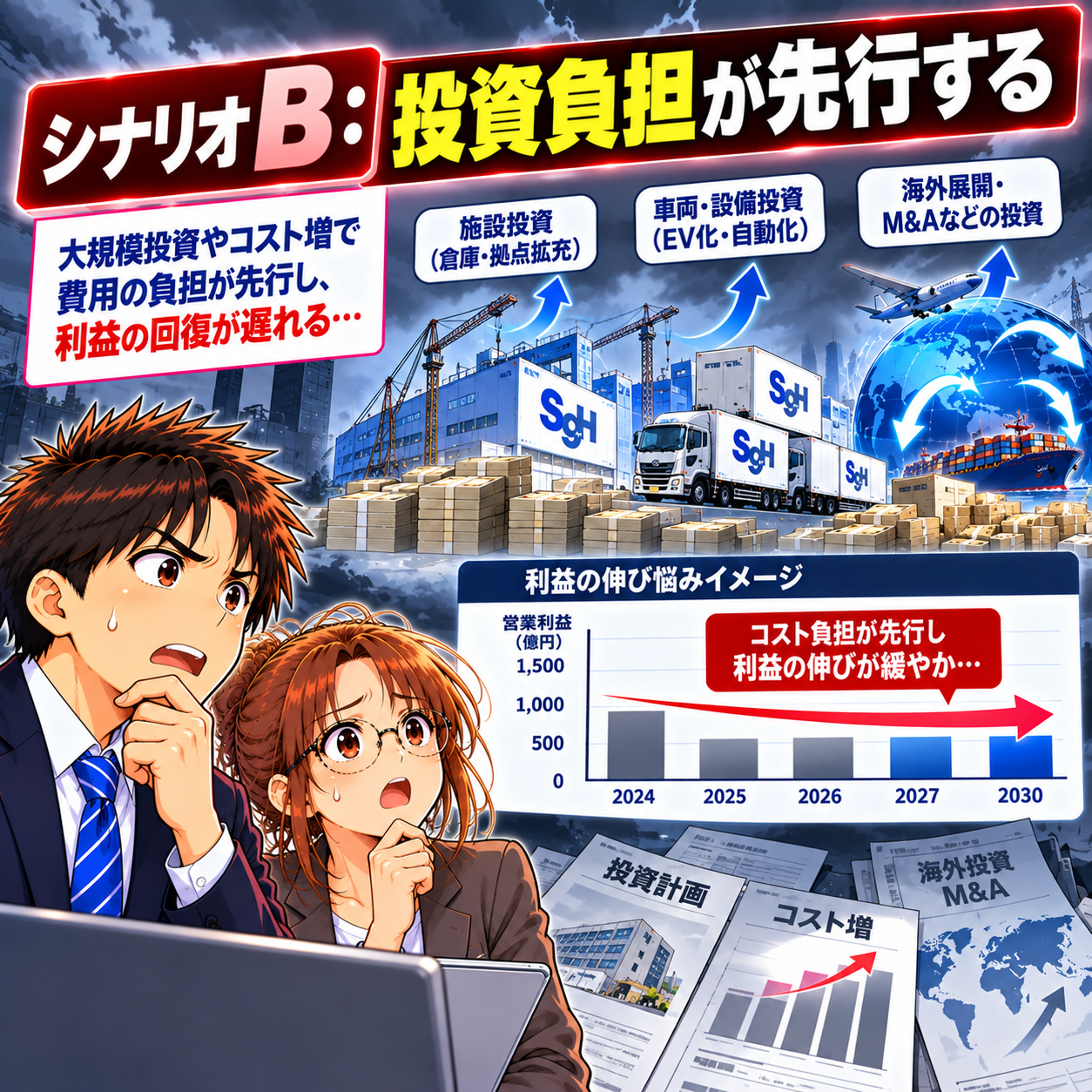 コマ107: シナリオB：投資負担が先行する（利益の伸びが緩やか）