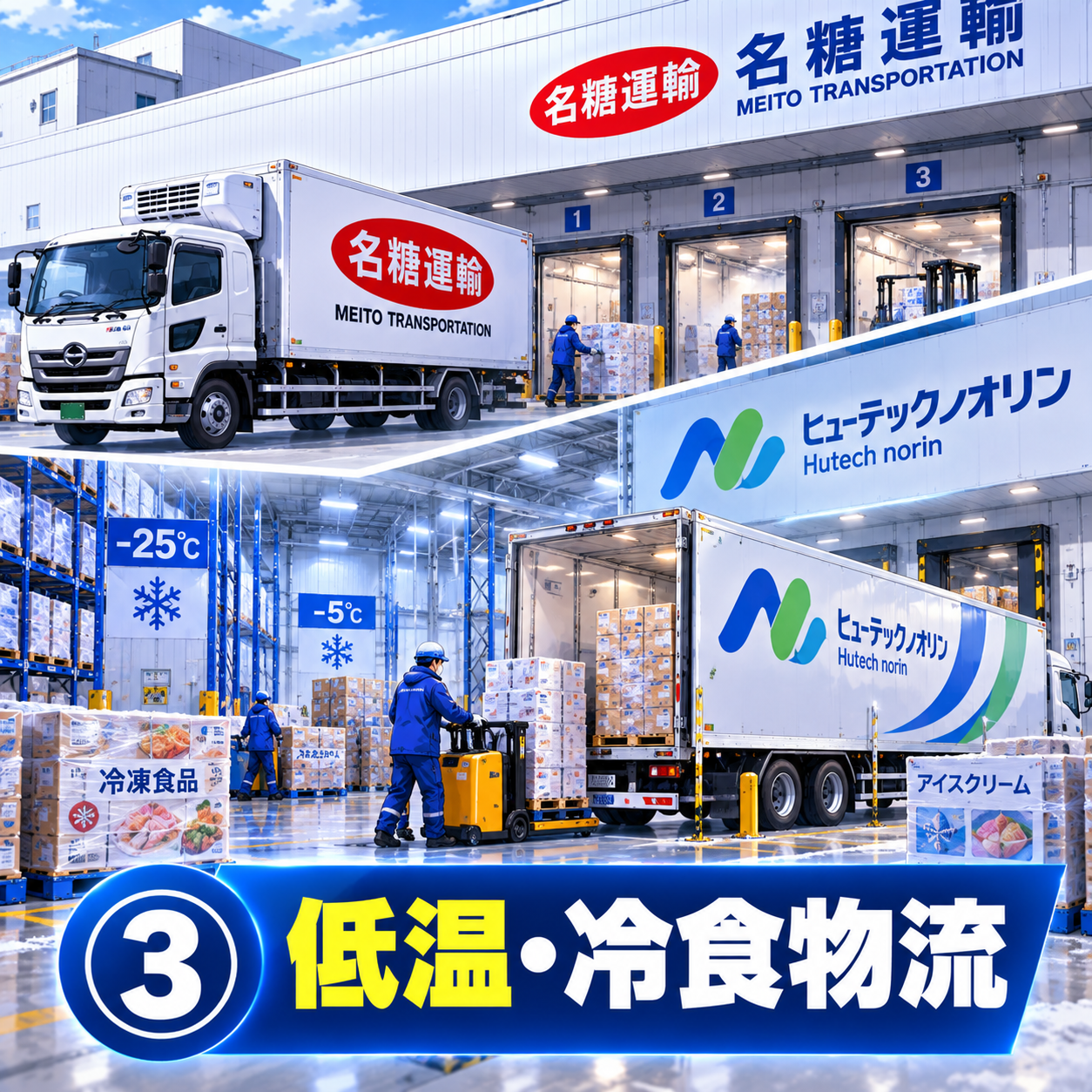 コマ13: 事業柱③ 低温・冷食物流（名糖運輸・ヒューテックノオリン）