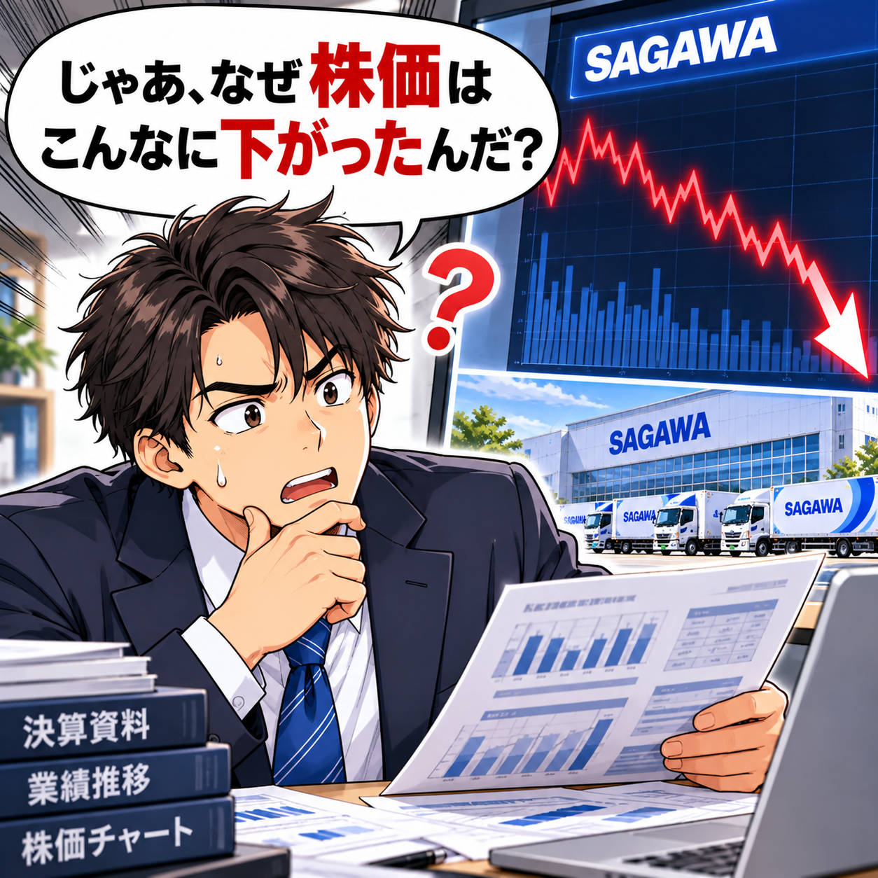 コマ20: じゃあ、なぜ株価はこんなに下がったんだ？