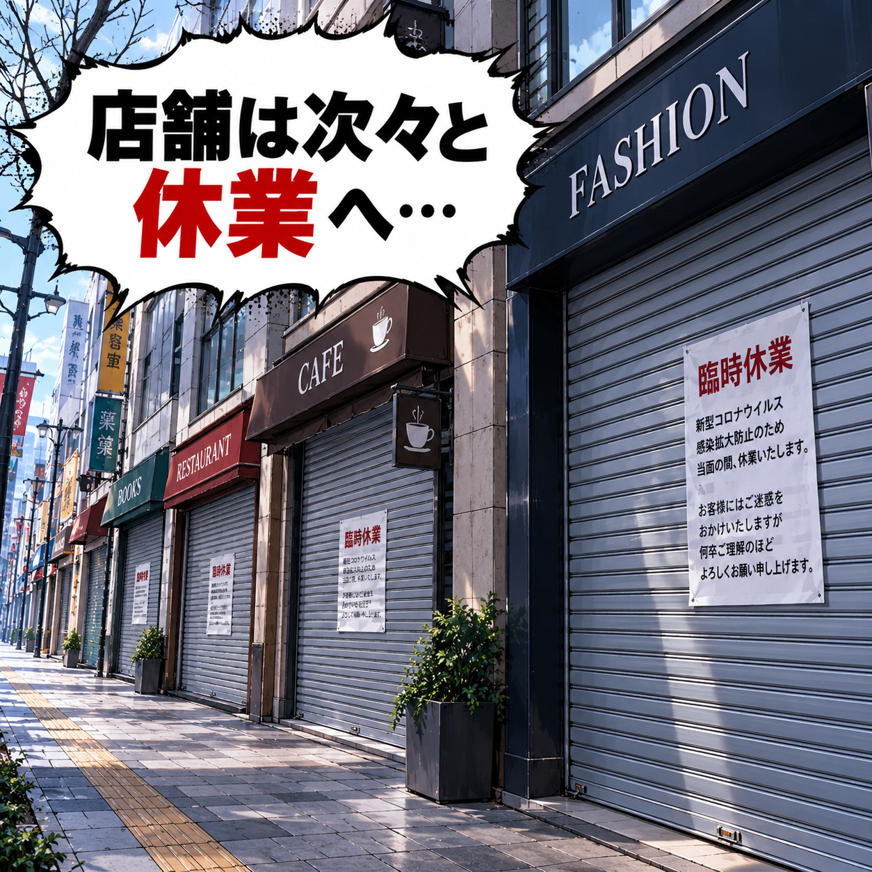 コマ24: 店舗は次々と休業へ…