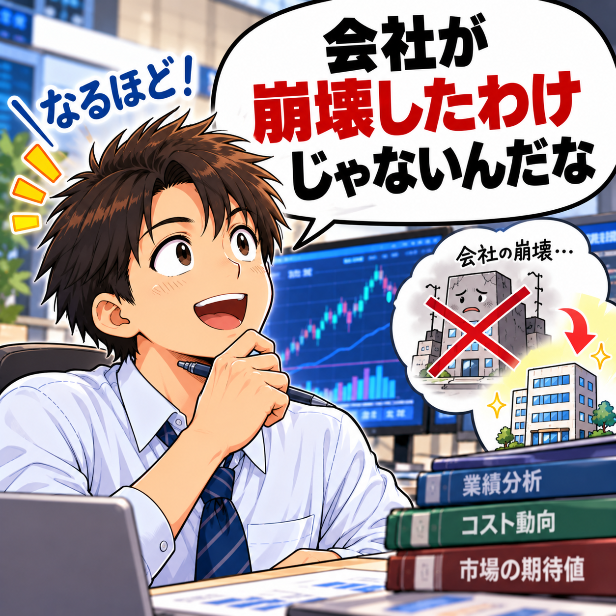 コマ49: なるほど！会社が崩壊したわけじゃないんだな