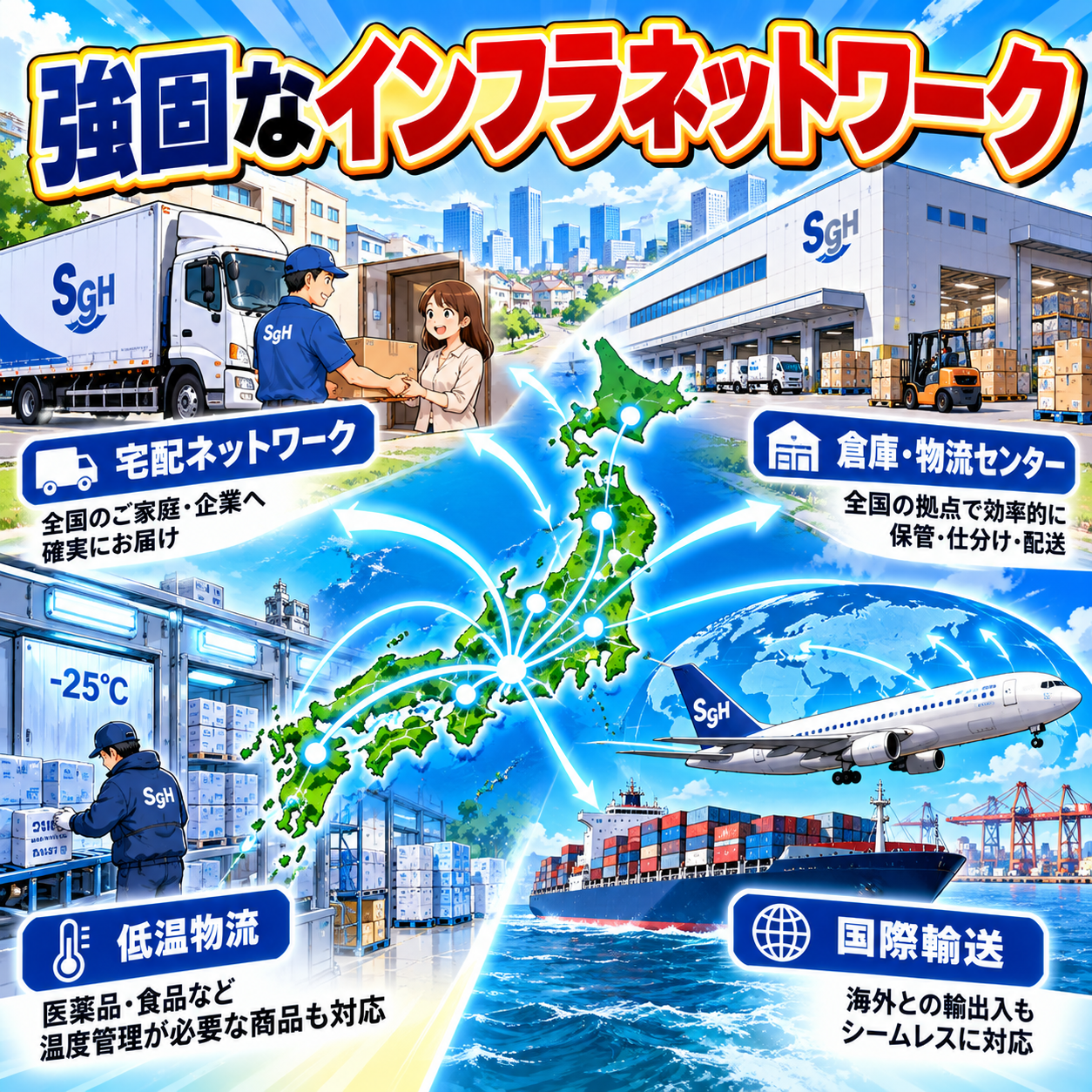 コマ53: 強固なインフラネットワーク（宅配・倉庫・低温・国際）
