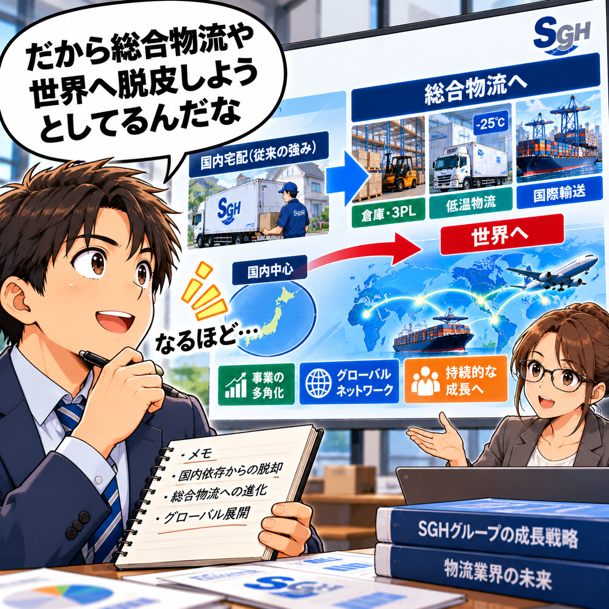 コマ59: だから総合物流や世界へ脱皮しようとしてるんだな