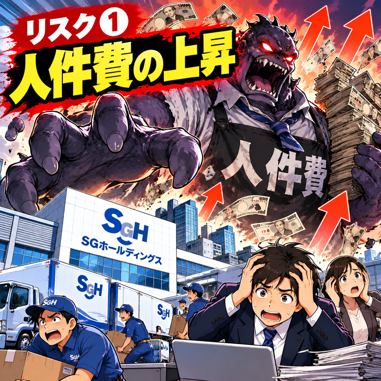 コマ83: リスク① 人件費の上昇（利益を侵食する大きなモンスター）