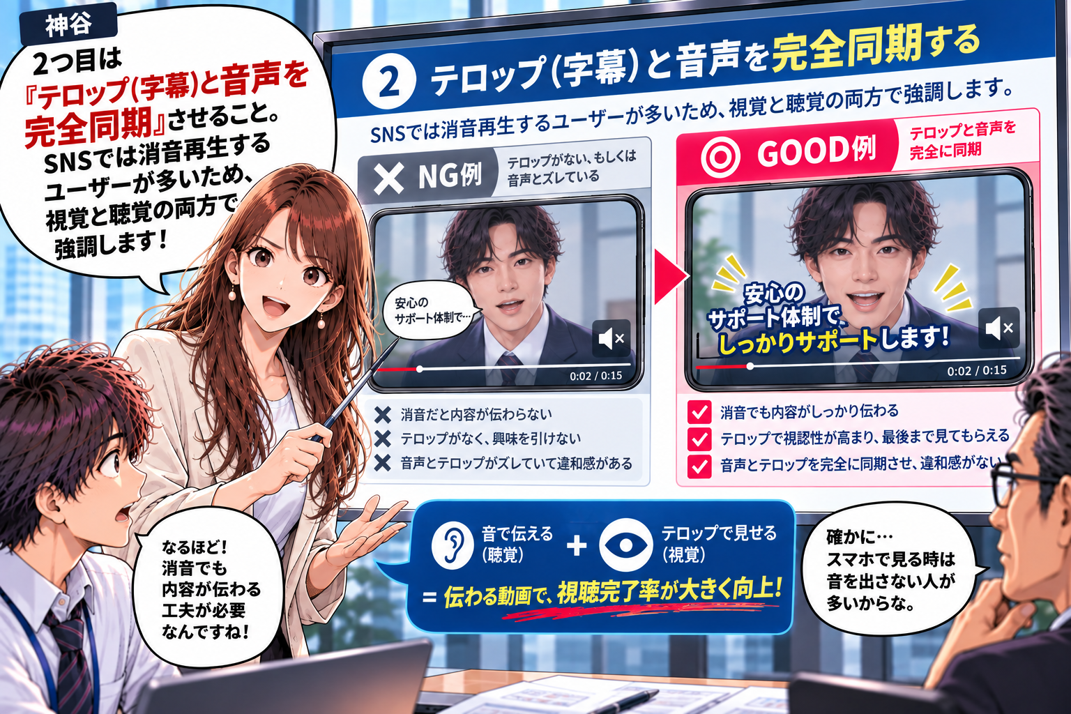 原則2：テロップ（字幕）と音声を完全同期させる（消音再生対策）