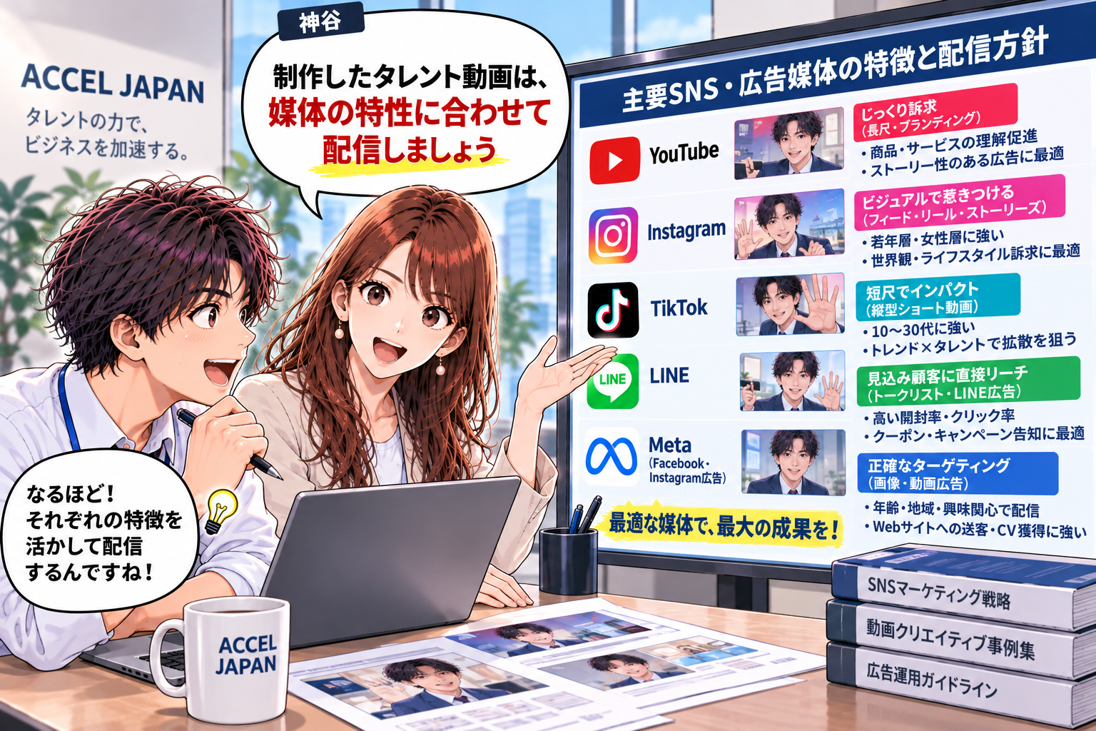 主要SNS・広告媒体の特徴と配信方針一覧（YouTube, Instagram, TikTok, LINE, Meta）