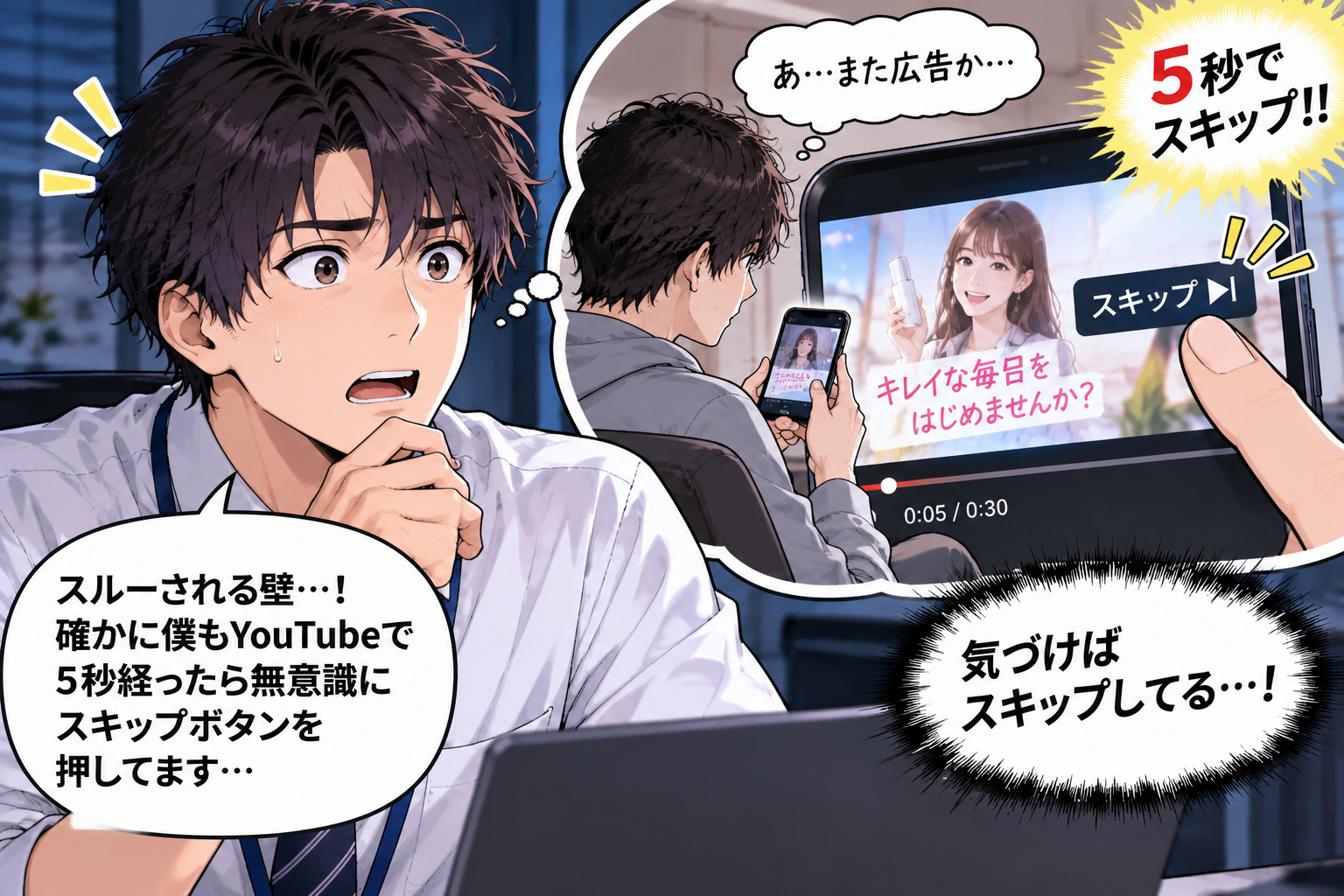 5秒で無意識にスキップボタンを押してしまう壁