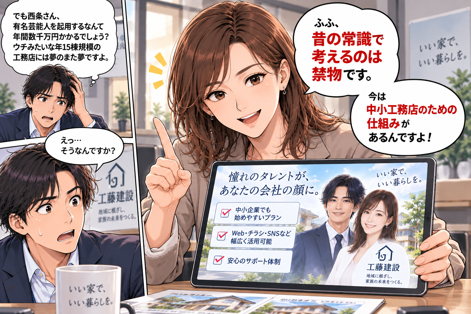 コマ11: 昔の常識で考えるのは禁物！今は中小工務店のための仕組み（タレントサブスク）がある