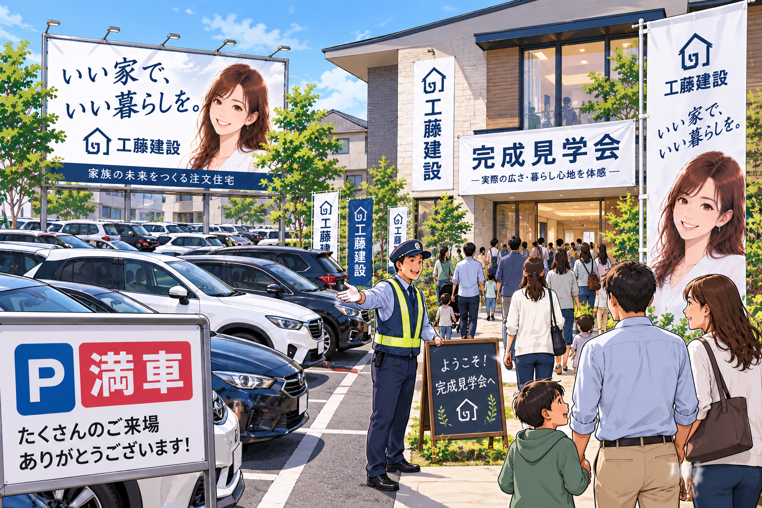 コマ30: 完成見学会当日は満車の大盛況！