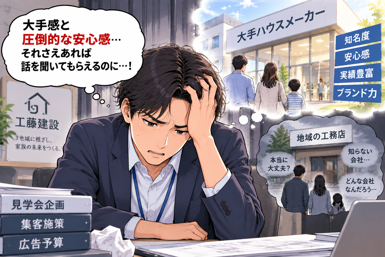 コマ6: 大手感と圧倒的な安心感…それさえあれば話を聞いてもらえるのに