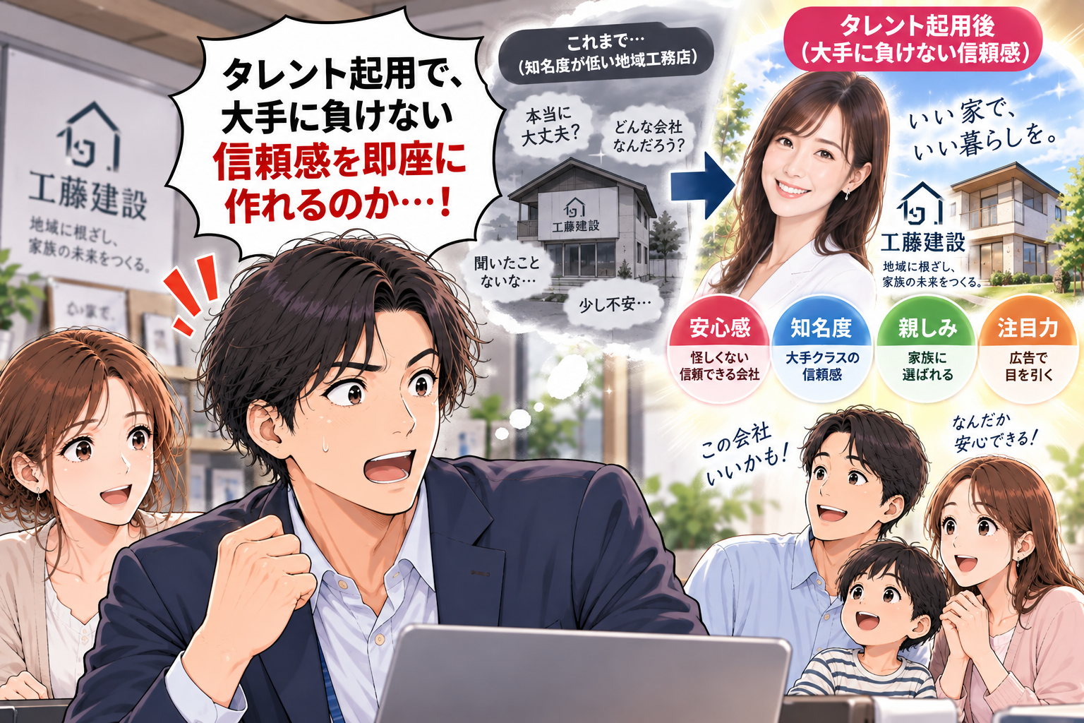 コマ9: タレント起用で大手に負けない信頼感を即座に作れるのか…！