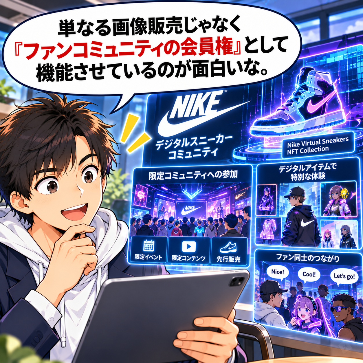 コマ19: 単なる画像販売ではなく『ファンコミュニティの会員権』として機能させているのが面白いな
