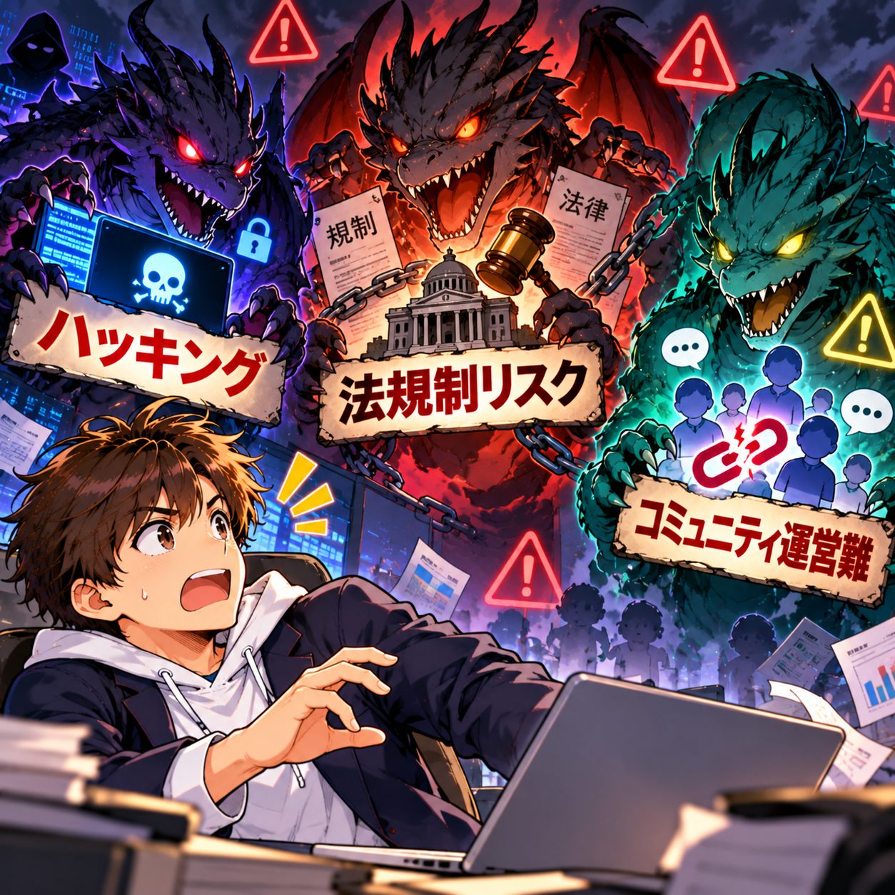 コマ36: Web3参入の3大リスクモンスター（ハッキング・法規制リスク・コミュニティ運営難）