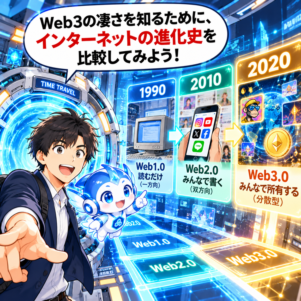コマ8: Web3の凄さを知るために、インターネットの進化史を比較してみよう！