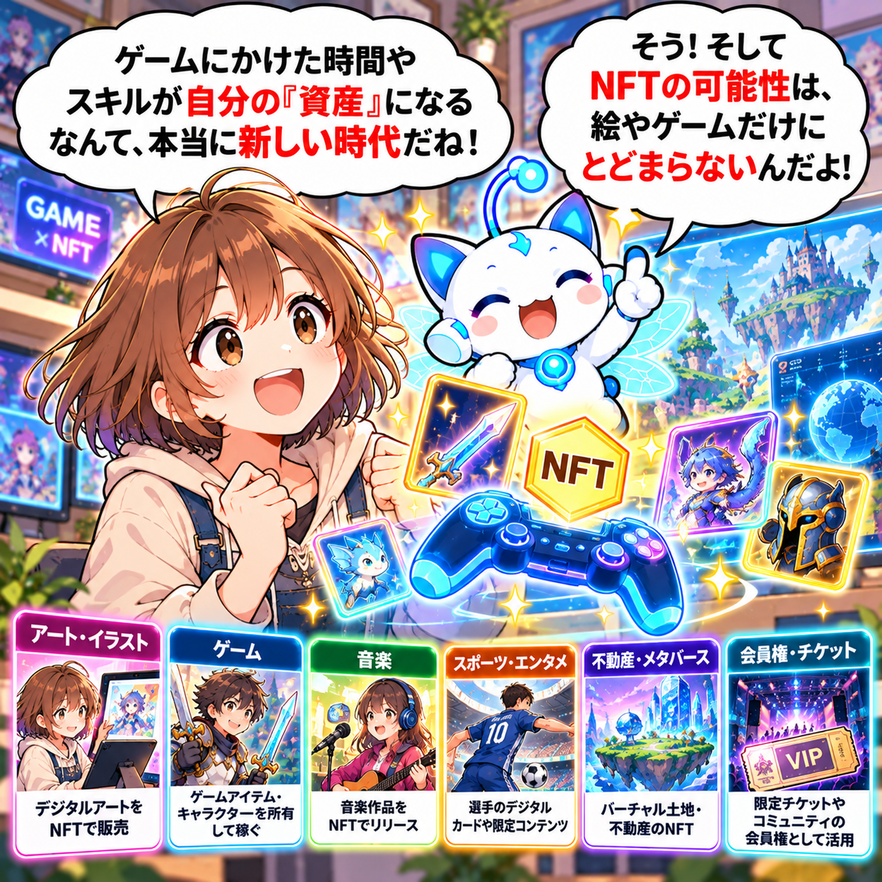 コマ13: ゲームにかけた時間やスキルが自分の『資産』に！NFTの可能性は絵やゲームだけにとどまらない！